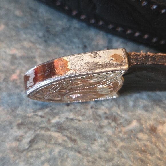 Nocona Black Leather Belt with Silver Buckle - Picture 5 of 13